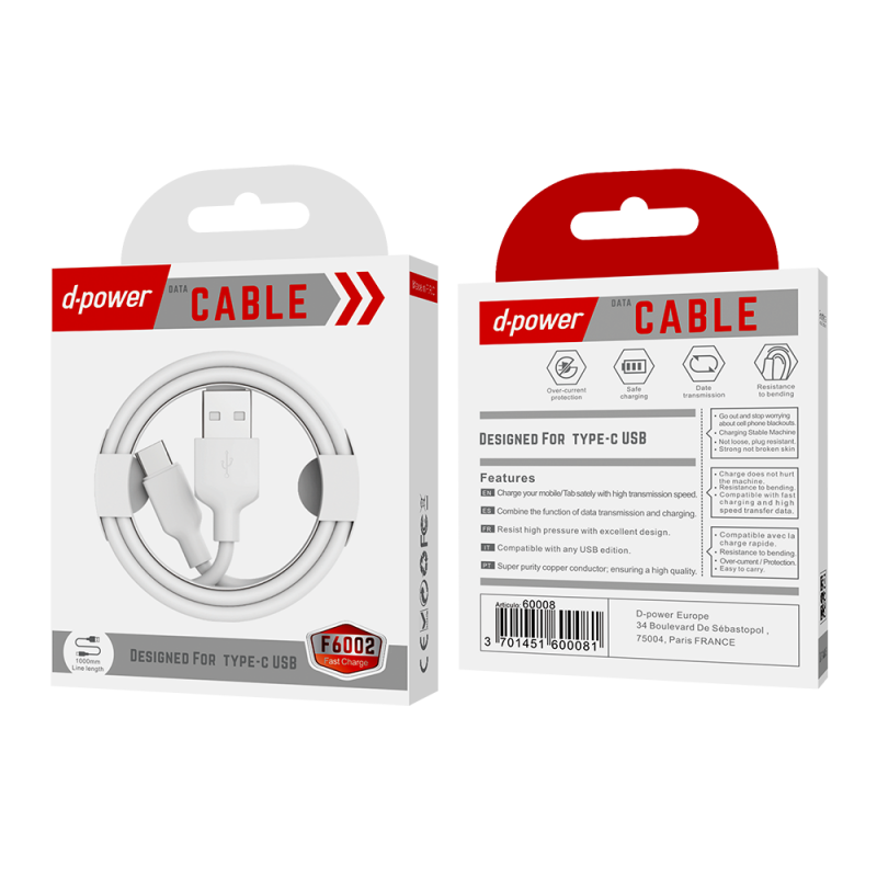 CÂBLE TYPE-C F6002 - D-POWER-Ecigarettes-alavape.com
