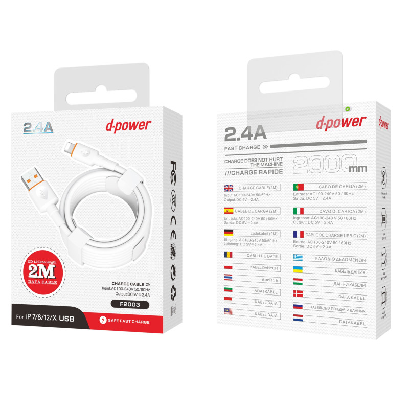 CÂBLE LIGHTNING 2M CHARGE RAPIDE F2003 - D-POWER-Ecigarettes-alavape.com