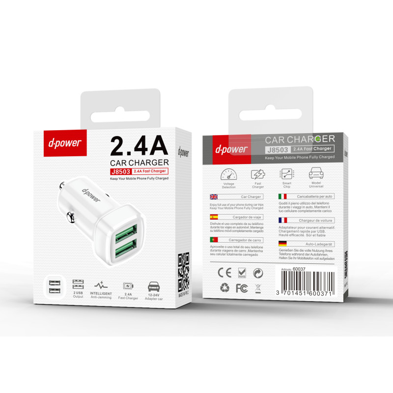 CAR CHARGER 2.4A ALLUME CIGARE J8503 - D-POWER-Ecigarettes-alavape.com