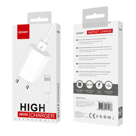 CHARGEUR SECTEUR USB + CÂBLE LIGHTNING J8505 - D-POWER-Ecigarettes-alavape.com