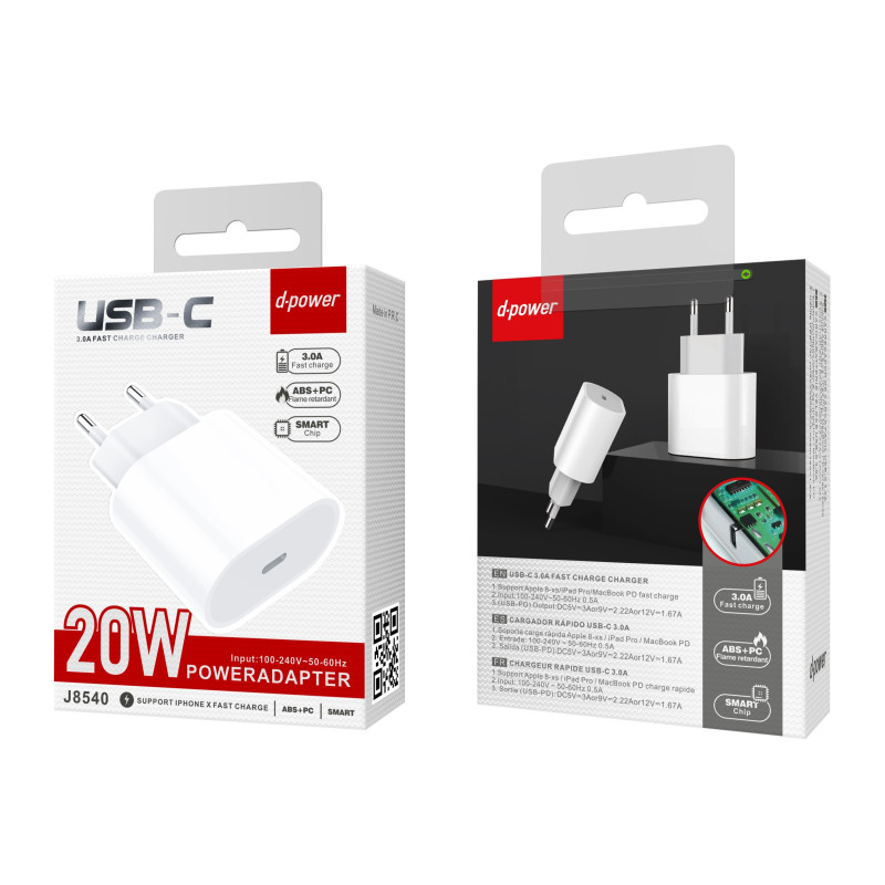 CHARGEUR SECTEUR USB 20W CHARGE RAPIDE J8540 - D-POWER-Ecigarettes-alavape.com
