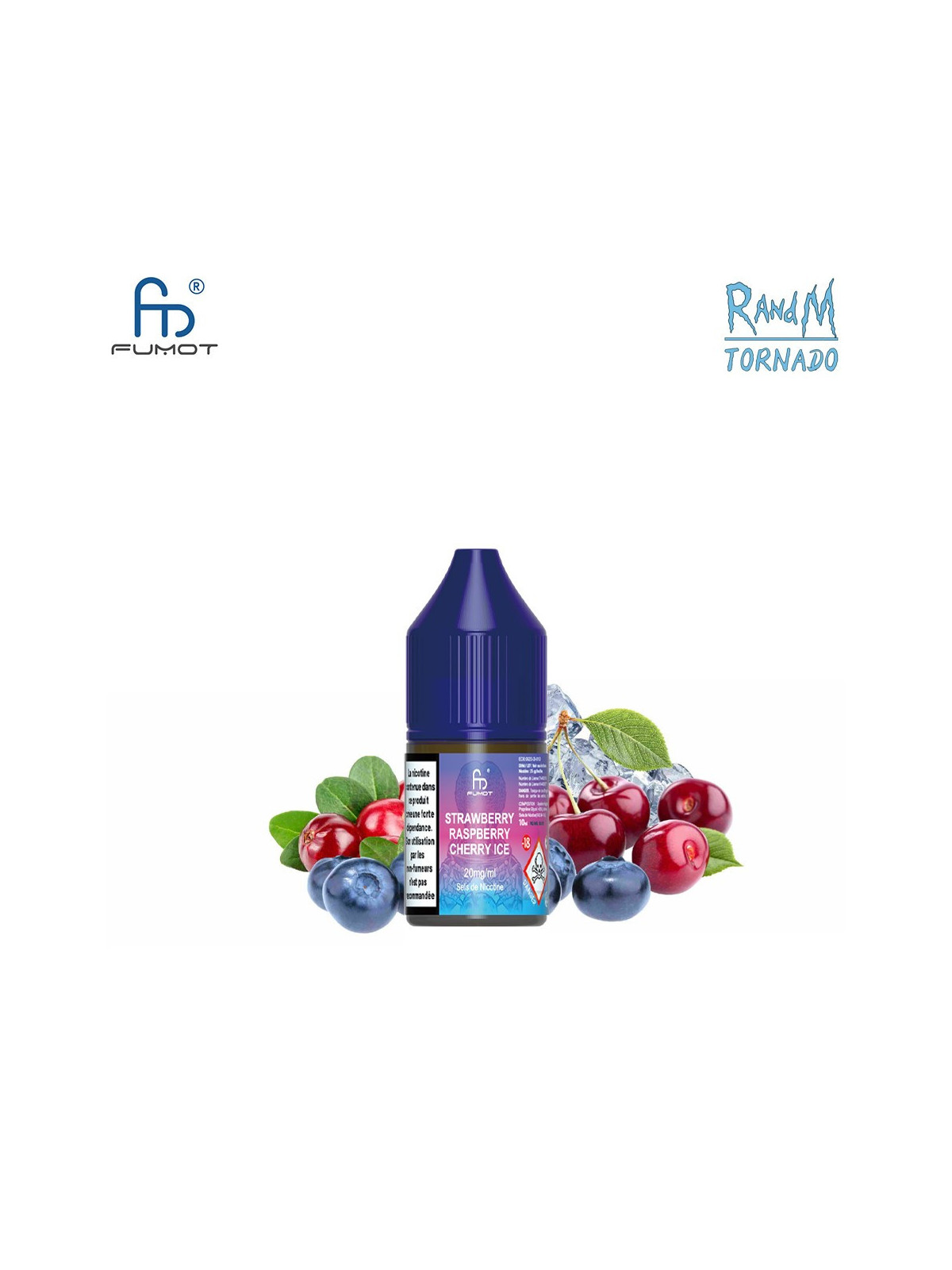 E-LIQUIDE TORNADO FUMOT STRAWBERRY RASPBERRY CHERRY ICE SELS DE NICOTINE 10ML - RANDM