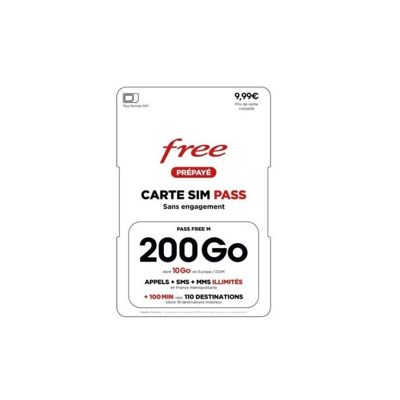 FREE MOBILE Cartes Sim Free Prépayé / 10Pcs