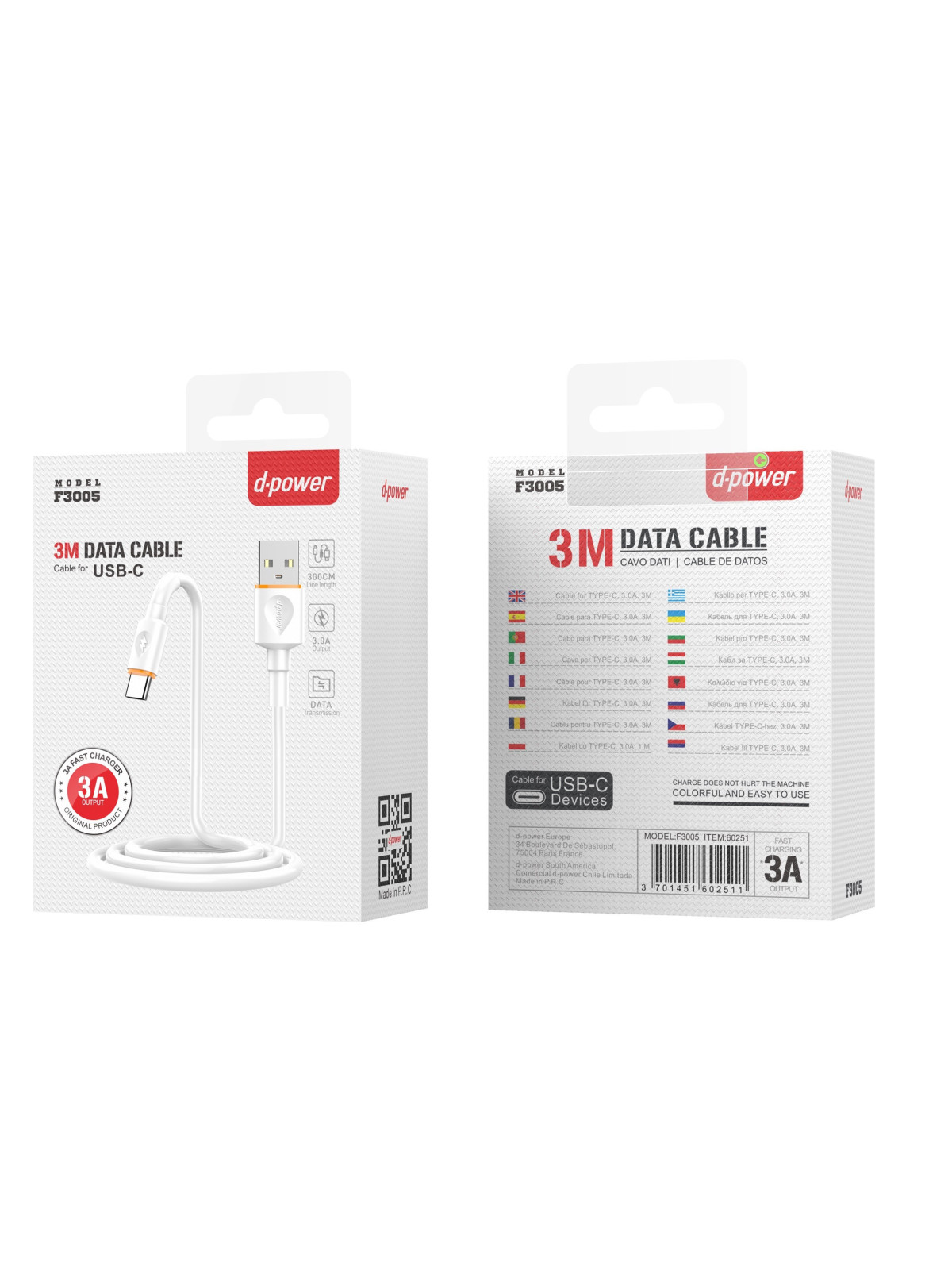 Câble Type-C 3M Charge Rapide 3A- D-Power
