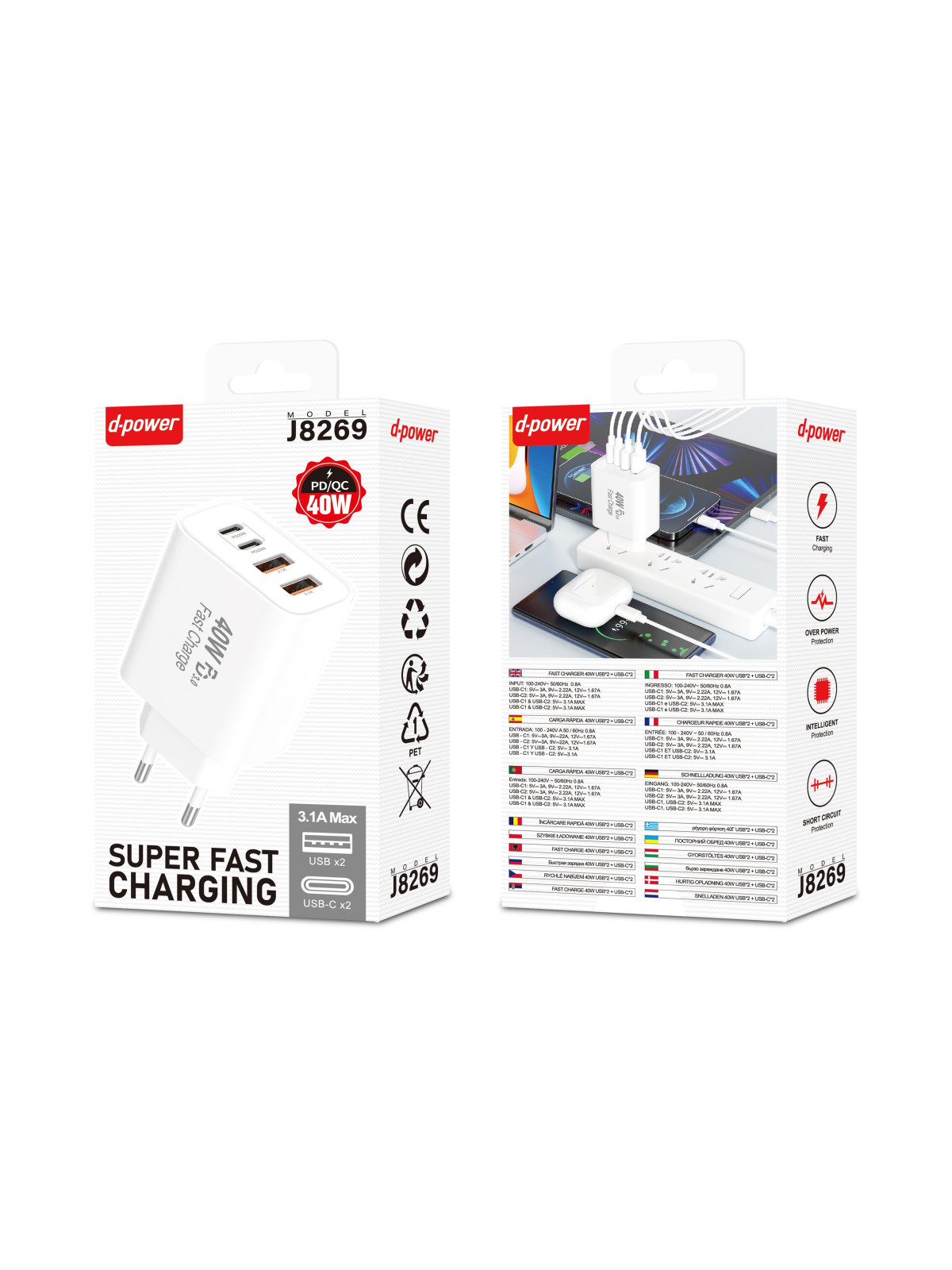 D-POWER Chargeur 2 USB + 2 2 USB-C