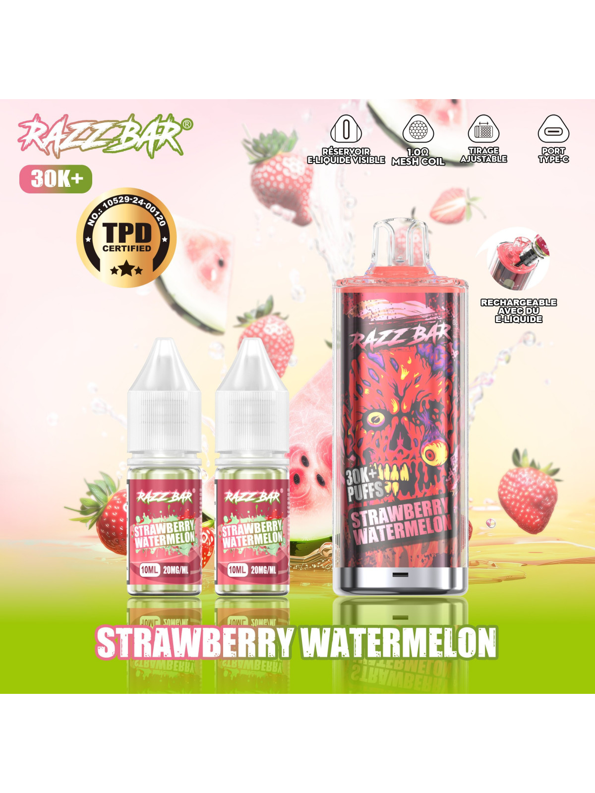 Razz Bar Strawberry Watermelon 30K