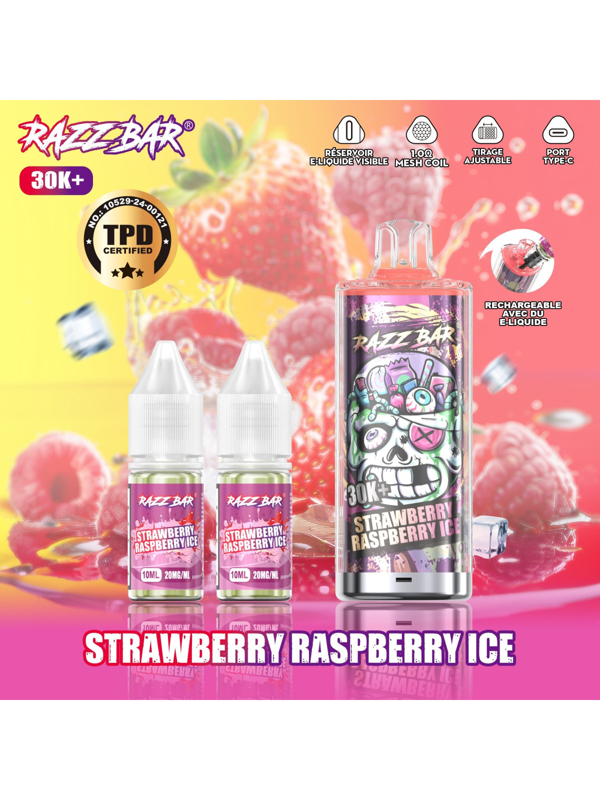 Razz Bar Strawberry Raspberry Ice 30K