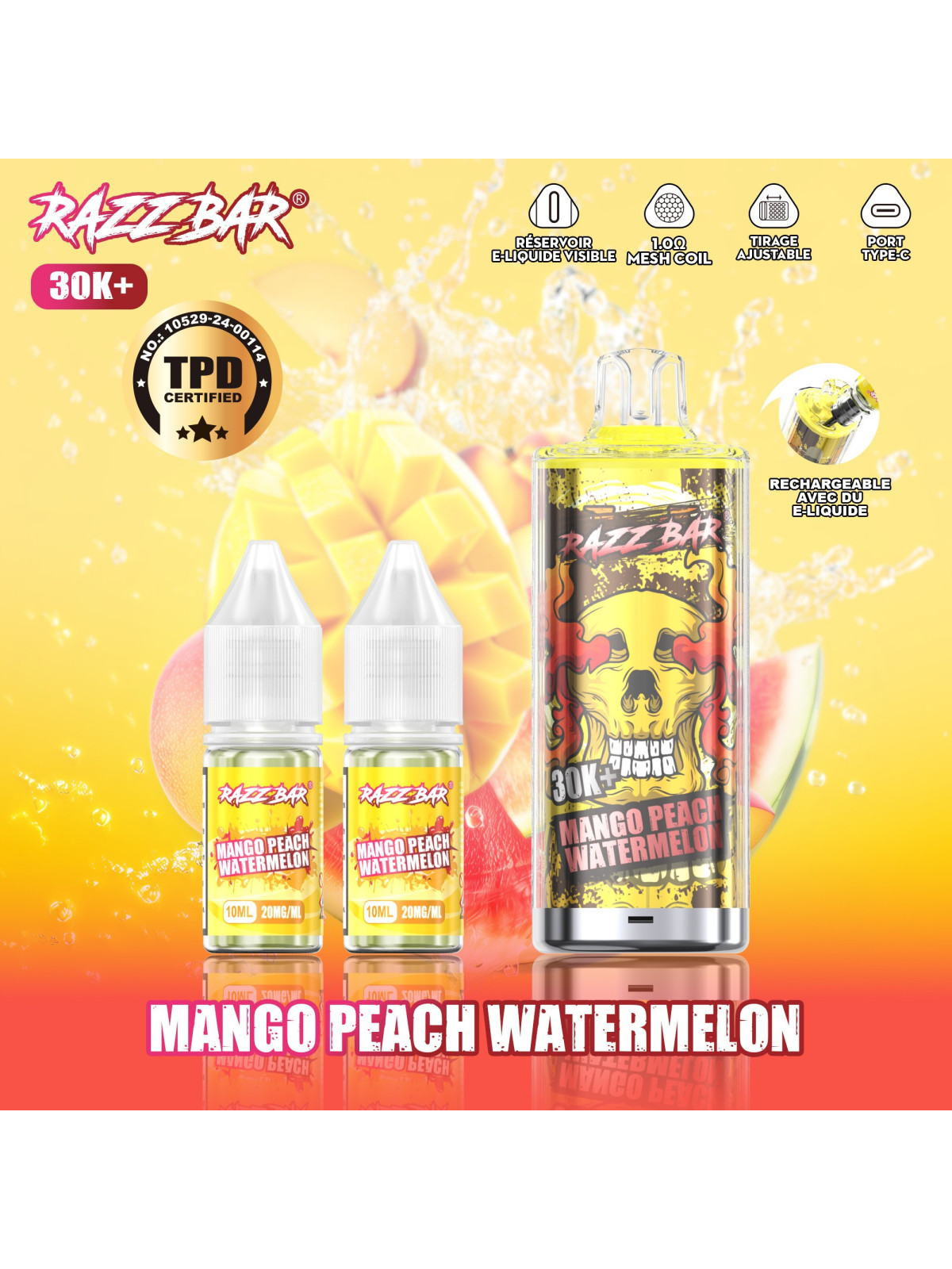 Razz Bar Mango Peach Watermelon 30K