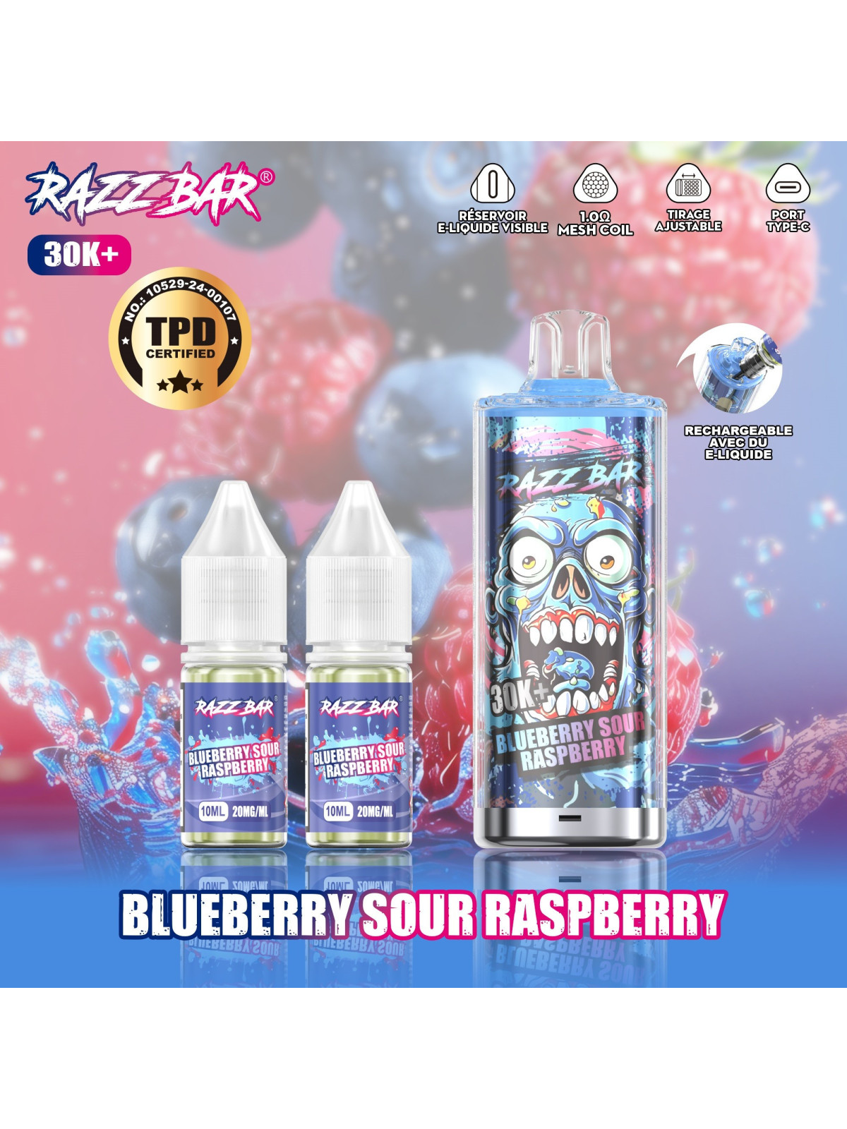 Razz Bar Blueberry Sour Raspberry 30K