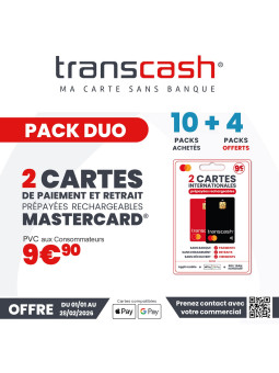 OFFRE 10+4 : Pack Duo - 2 Cartes Transcash Mastercard