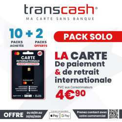 OFFRE 10+2 : Pack Solo - 1 Carte Transcash Mastercard