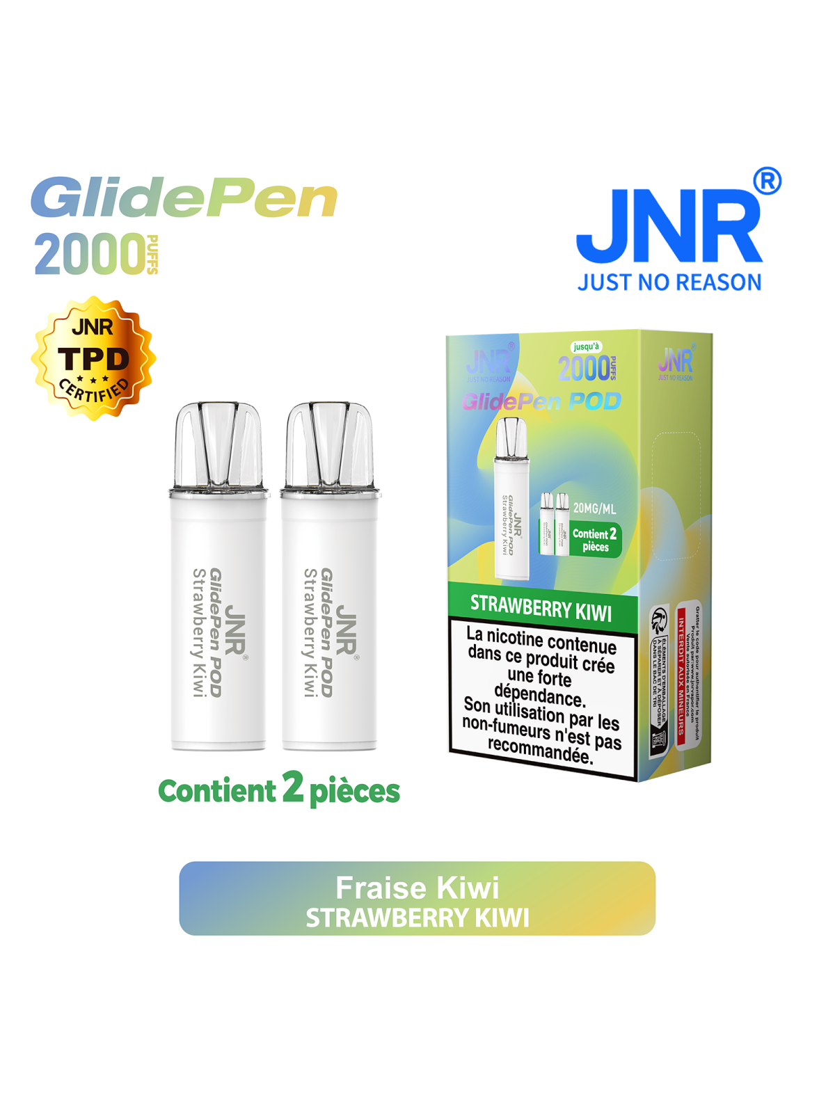 Cartouche Strawberry Kiwi / 2pcs 2000 PUFFS - GLIDE PEN JNR