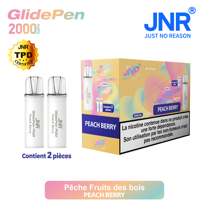 Cartouche Peach Berry / 2pcs 2000 PUFFS - GLIDE PEN JNR Boite de regroupement