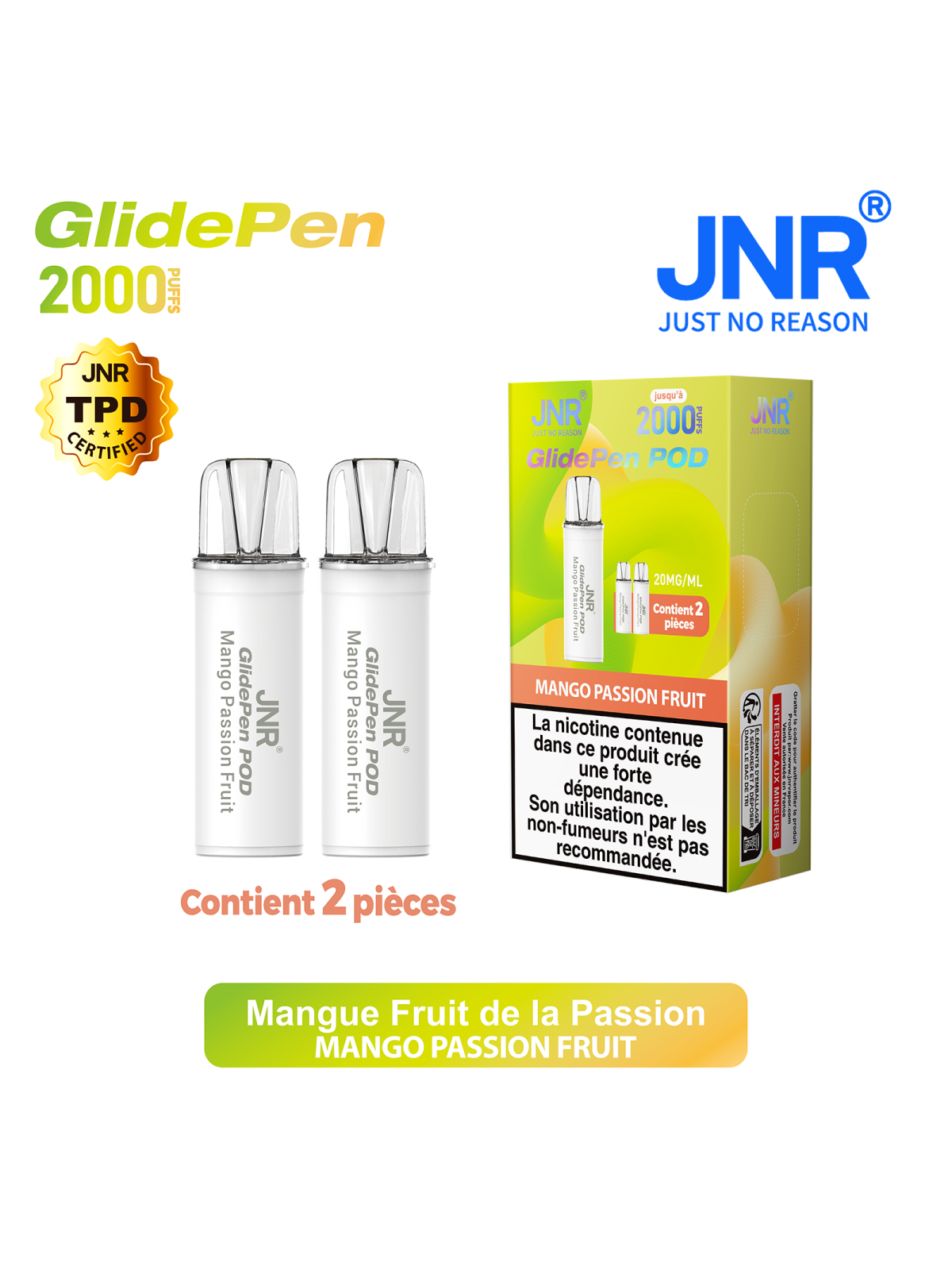 Cartouche Mango Passion Fruit / 2pcs 2000 PUFFS - GLIDE PEN JNR