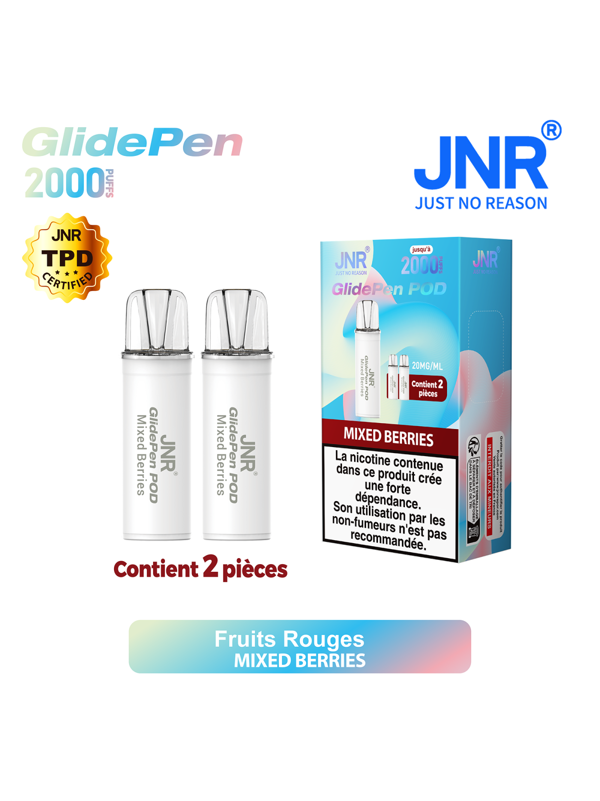 Cartouche Mixed Berries / 2pcs 2000 PUFFS - GLIDE PEN JNR