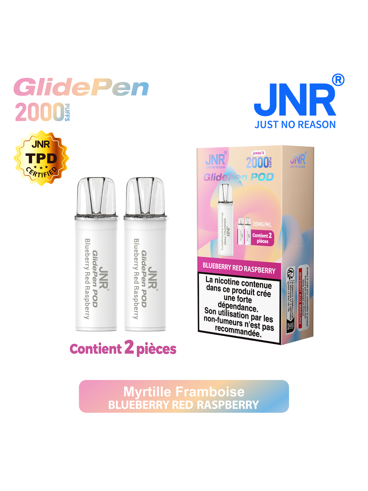 Cartouche Blueberry Red Raspberry / 2pcs 2000 PUFFS - GLIDE PEN JNR
