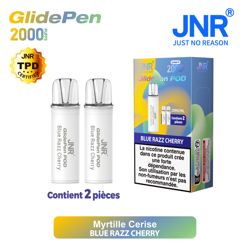 Cartouche Blue Razz Cherry / 2pcs 2000 PUFFS - GLIDE PEN JNR