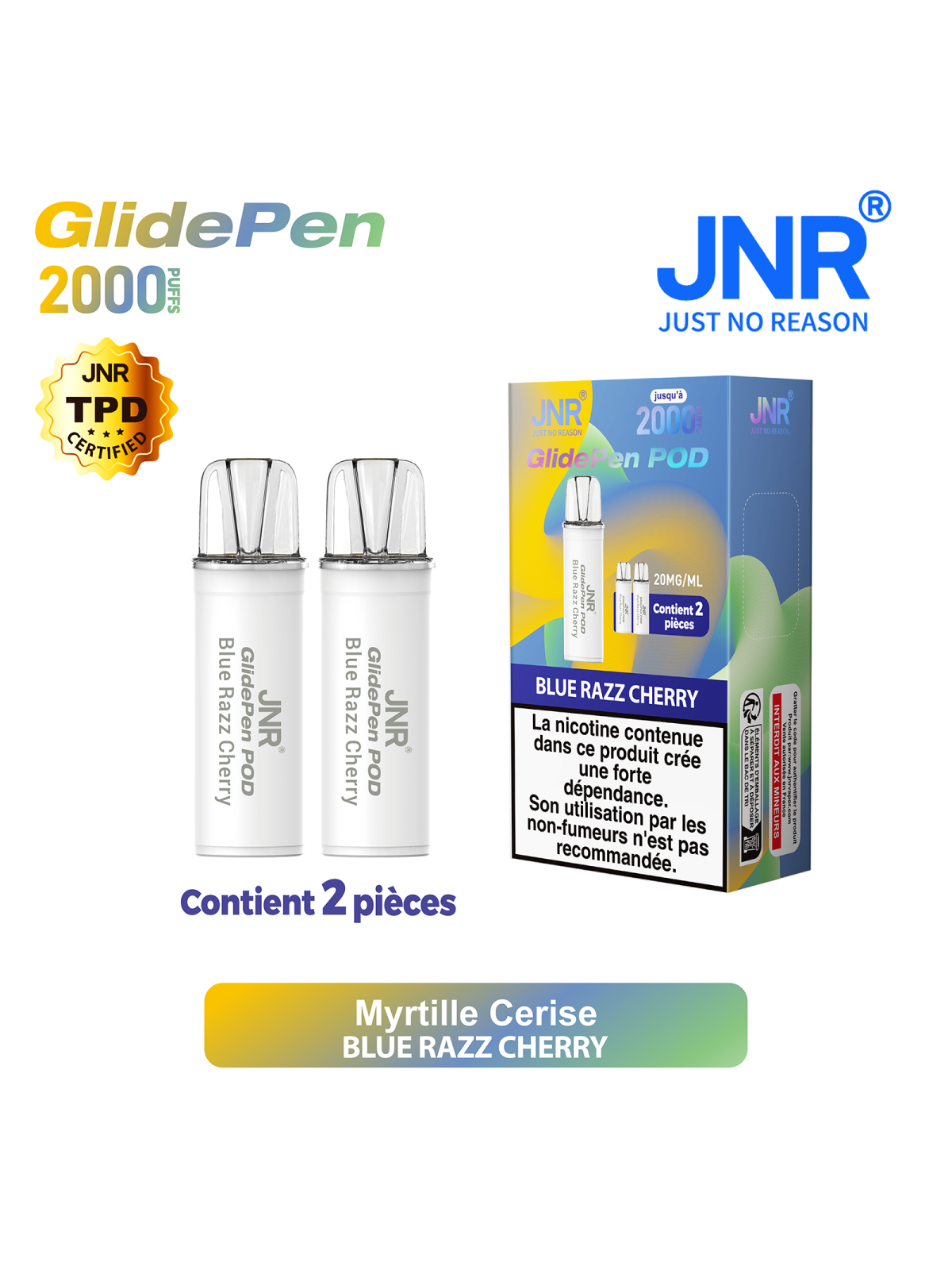 Cartouche Blue Razz Cherry / 2pcs 2000 PUFFS - GLIDE PEN JNR