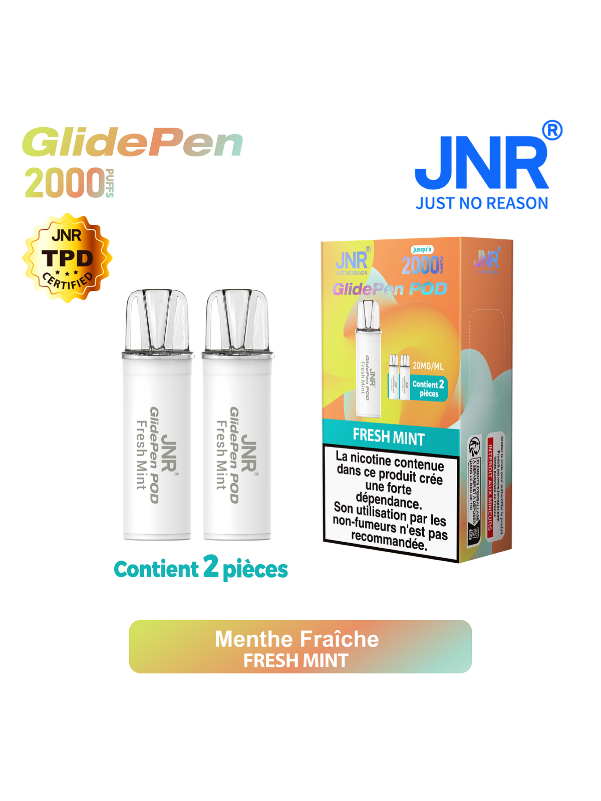 Cartouche Fresh Mint / 2pcs 2000 PUFFS - GLIDE PEN JNR