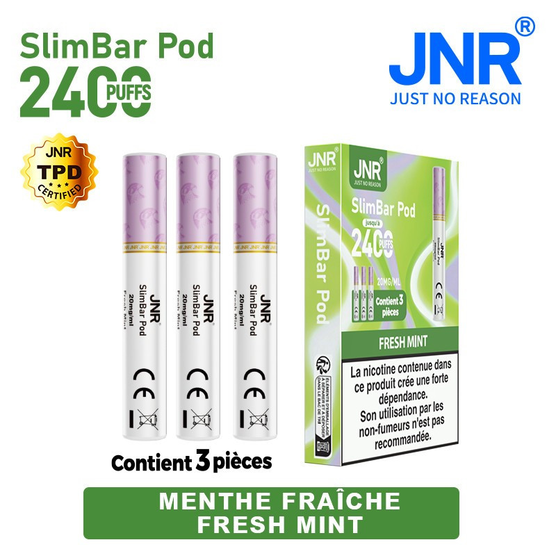 Cartouche Fresh Mint / 3pcs 2400 PUFFS - SLIMBAR JNR Boite