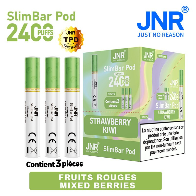 Cartouche Strawberry Kiwi / 3pcs 2400 PUFFS - SLIMBAR JNR Boite de regroupement