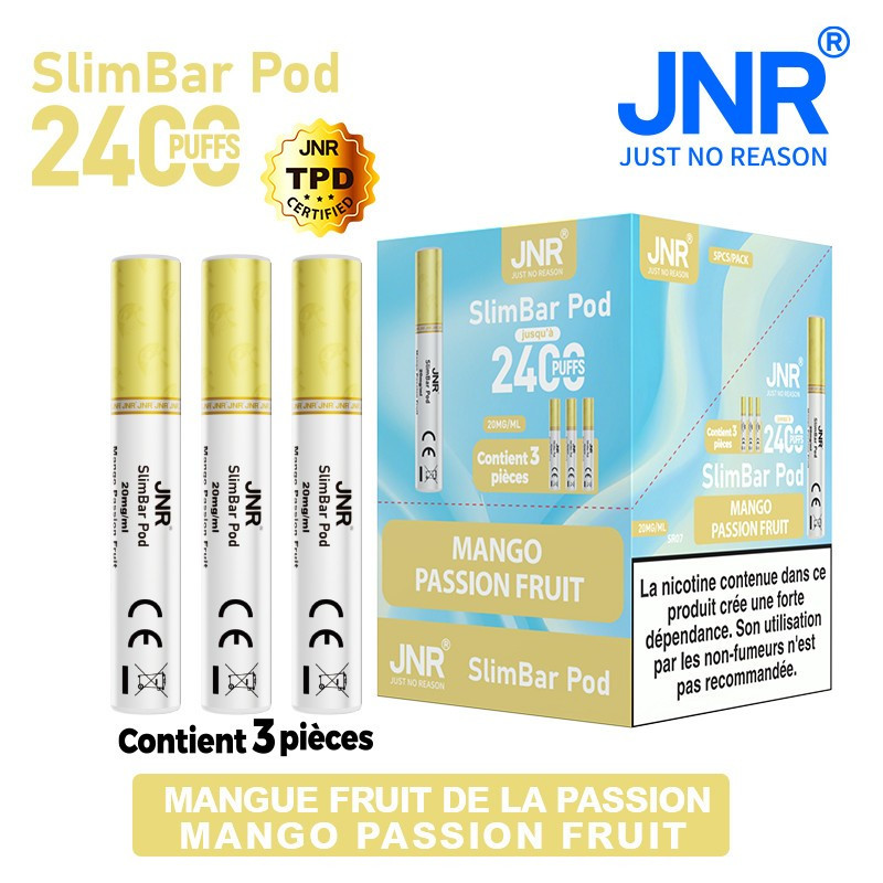 Cartouche Mango Passion Fruit / 3pcs 2400 PUFFS - SLIMBAR JNR Boite de regroupement