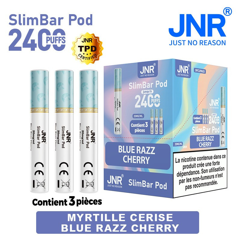 Cartouche Blue Razz Cherry / 3pcs 2400 PUFFS - SLIMBAR JNR Boite de regroupement