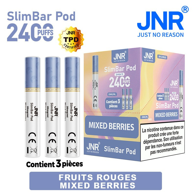 Cartouche Mixed Berries / 3pcs 2400 PUFFS - SLIMBAR JNR Boite de regroupement