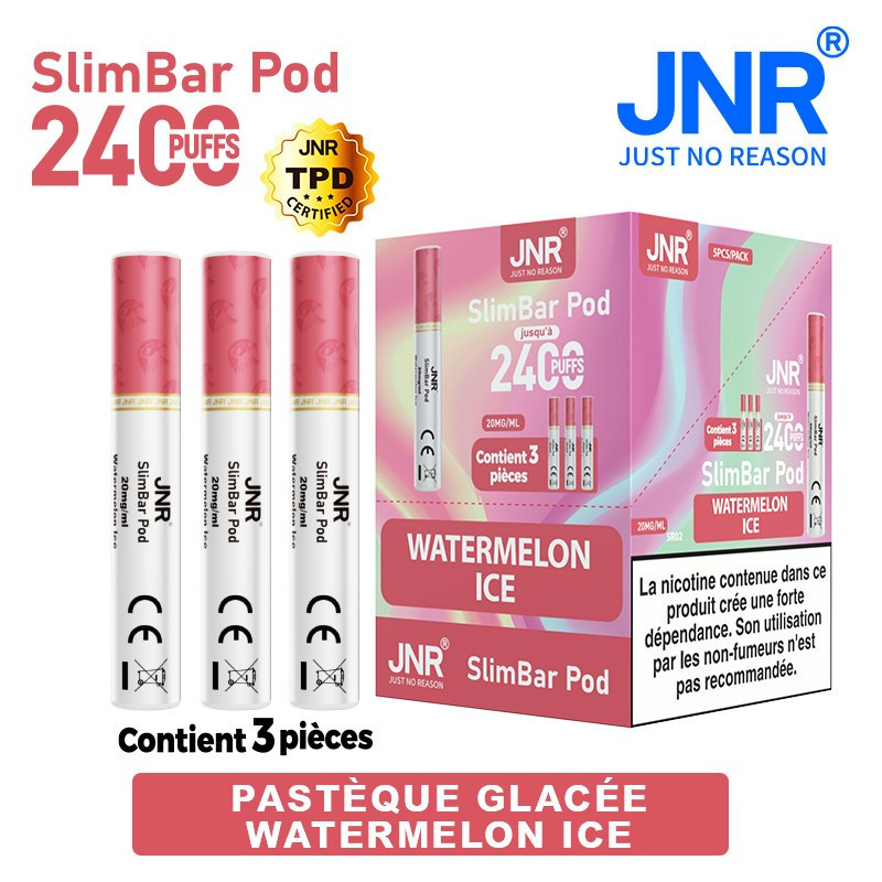 Cartouche Watermelon Ice / 3pcs 2400 PUFFS - SLIMBAR JNR Boite de regroupement